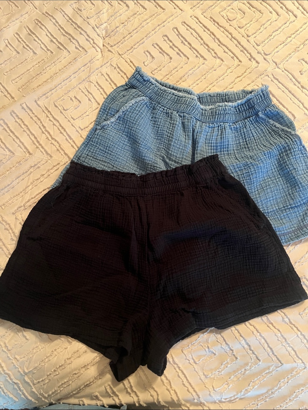 aerie Light Blue & Black Women's Gauze Lounge Shorts